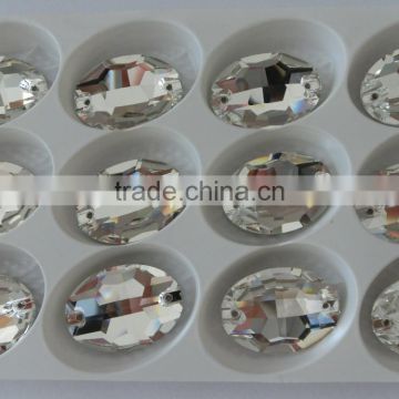 oval sew-on crystal flatback glass bead with holes crystal color glass bead for wedding dress
