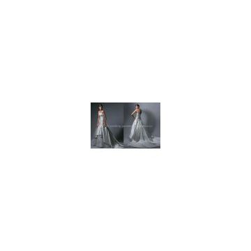 High quality organza lace appliqued beaded big trail bridal wedding gown custom made