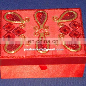 Home Decorative Hand Zari Embroidery Red Box