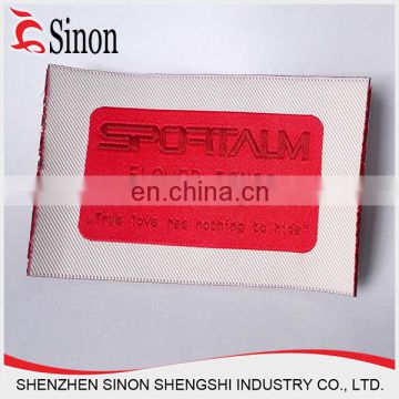 100%polyester machine embroidered labels red llabels for clothing