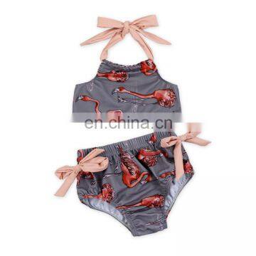Flamingo Halter Bikini Swimsuit Animal Print Two Pieces Swimwear