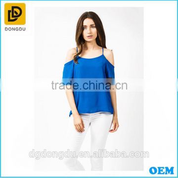 Wholesale blue cold shoulder plain young girls tops