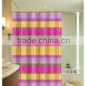 Pink and Yellow blocks printed 100% polyester shower curtain for hotel, family, waterproof bath curtain
