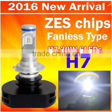 2016 NEW Arrival car LED headlight bulb H7 30W 3000LM with 6pcs LEDs auto headlamp with ZES chips without Fan design