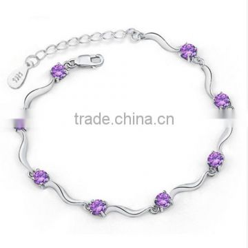 With Purple Crystal Style Link Chain Bracelet