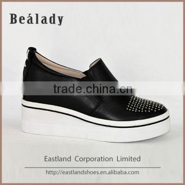 2016 new soft matal stus calf nappa leather platform sneakers flat shoes women