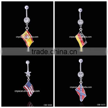 Flag Of USA Puerto Rico Etc Epoxy Dangle Flat Navel Belly Rings Navel Jewelry