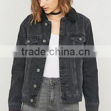 2017 New Design Sample wholesale China Guangzhou denim facotry winter jean women Long Sleeves Hooded Bomber jacket for ladies