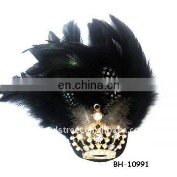 Fashion elegant feather fabric brooch with colors crystal Rhinestone stonestone