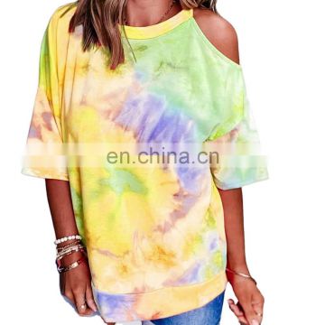 Tie Dye Women Shirt Split Color Shirt Lady Top