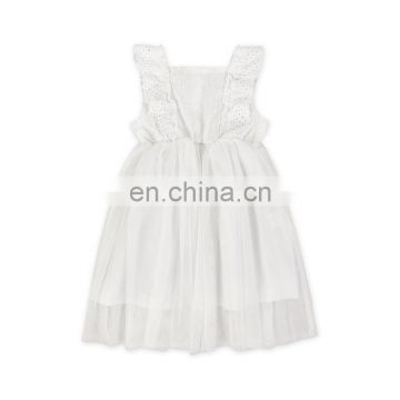 High waist sleeveless summer baby kids white lace dresses