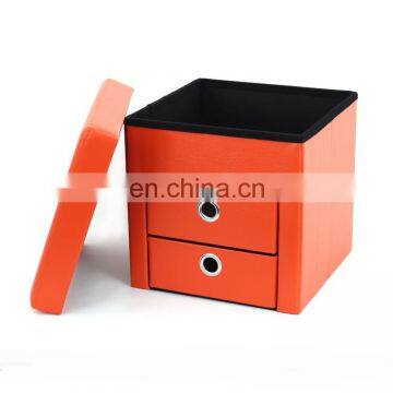 Customized modern home furniture waterproof PVC Leather  folding storage stool with  two drawers