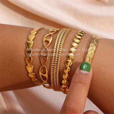 18k Gold Plated Jewelry Heart Arrow Bracelet Bangle Stainless Steel Adjustable Cuff Bracelet For Women