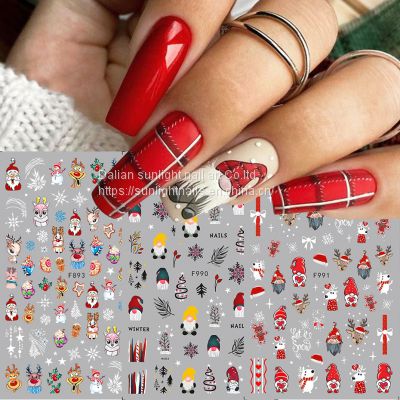 New Christmas nail stickers cute cartoon Santa Claus snowflake elk back glue nail stickers wholesale