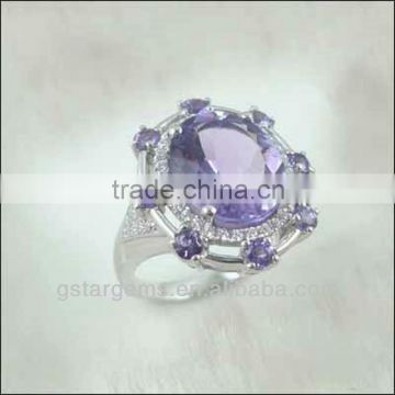 925 Sterling Silver Natural Gemstone Amethyst Rhodium Plated Jewelry CZ Ring