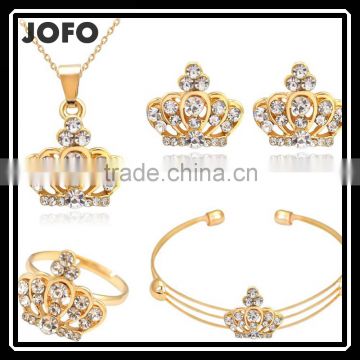 Chic Style 18K Gold Plated Crown Earrings Necklace Ring Bangle Jewelry Set