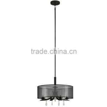 4 light chandelier(Lustre/La arana) in old silver finish with sheer black fabric shade