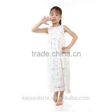 Newest white embroidered long summer dress children pure elegant frock design for girls