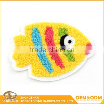 Cartoon design embroidery patch custom embroidery gold fish towel patch chenille patch sewing on towel