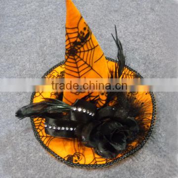 PARTY SKULL PRINTING FEATHER ORANGE WITCH HAT HEADBAND IN MASQUERADE