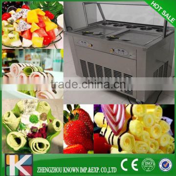 Square 2+5 Commercial Stainless Steel Two Flat Pans Fried Ice Cream Machine