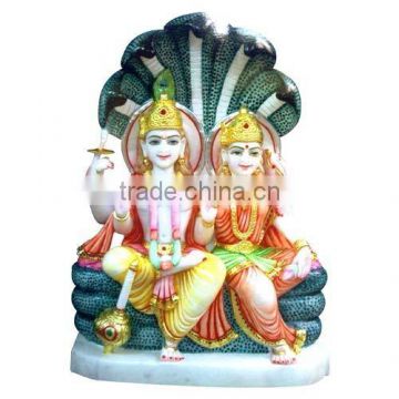 Indian White Marble Lord Vishnu Laxmi Statue