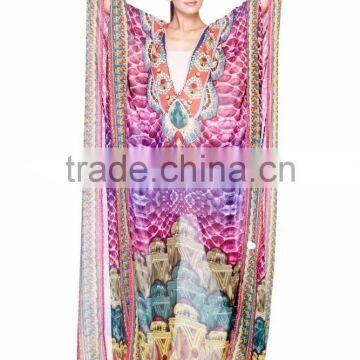 DIGITAL print georgette crystal embellished kaftan CAFTAN tunic poncho blouse