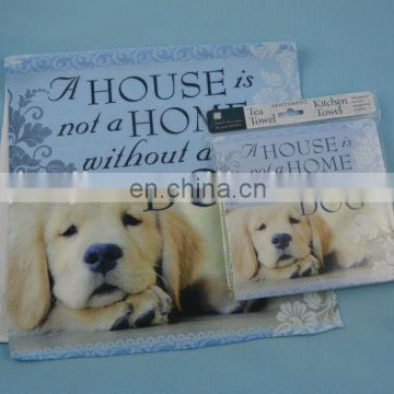 2014 new product microfiber printing dog tea towel for wholesale in kitchen