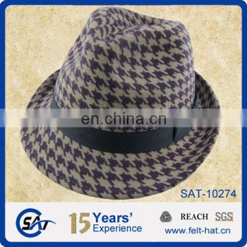 fashion woolen printed trilby hat, pure wool felt gentle hat