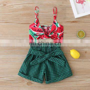 Summer 2020 Baby Sets Girls' Watermelon Camisole+plaid Shorts