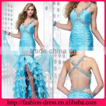 Attractive Deep V neck Strapless Floor Length Ruffles Front Slit Mermaid Styles Prom Dress