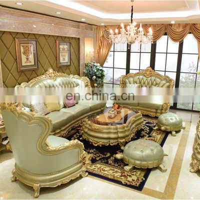 Home Furniture European Chesterfield Living Room Leather Sofa Set Luxury Antique Furniture