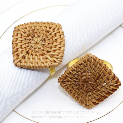 Farmhouse Handmade Natural Rattan Fabric Napkin Rings For Party Wedding Dinner Table Decoration