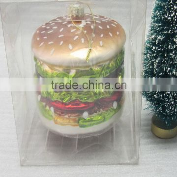 2016 promotional gift items-Hamburger shape christmas glass ornaments