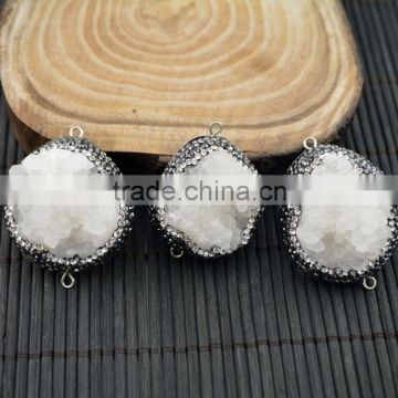 LFD-0014B Natural Druzy Drusy Quartz Stone Pave Rhinestone Crystal Connector Beads Jewelry For Making Bracelet necklace