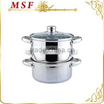 3 layers glass lid stainless steel steamer pot with welded handles