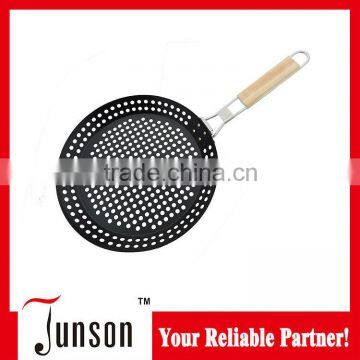 Round Non-stick BBQ Grill Pan With Wooden Handle/31cm Barbecue Pan