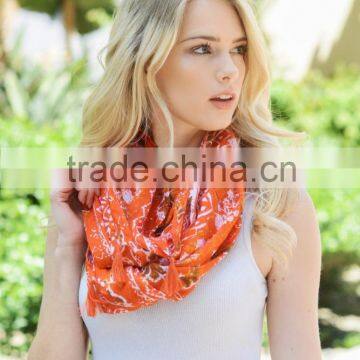 2016 Spring Scarf Bohemian Print With Tassel Infinity Scarf On Sale