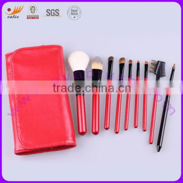 9 Piece Fresh Red Travel Cosmetic Brush Set, OEM/ODM available