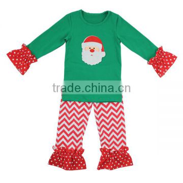 2017 christmas baby wear clothes embroidery shirts with chevron leggings girls casual outfit