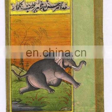 Wild Elephant Miniature Painting Original Paper Handmade Ethnic Wall Decor Hand Painted
