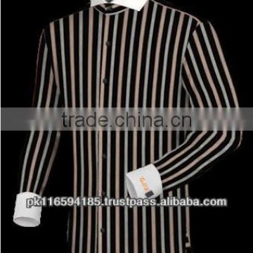 Men's Tailor Made Striped Long Sleeve Cotton Twill Dress Shirt