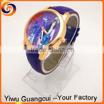 Fashion genuine leather watch with custom cartoon dial plate
