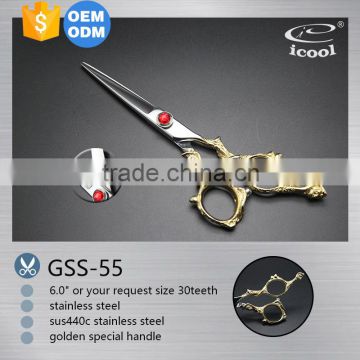 ICOOL GSS-55 high quality special handle hair scissors with jewel