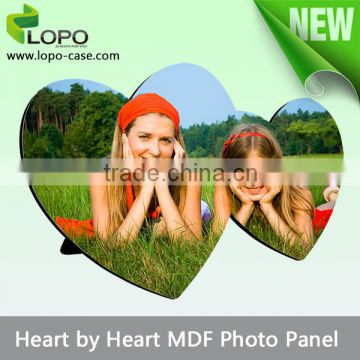 Funky heat transfer printed photo panel for double heart shape