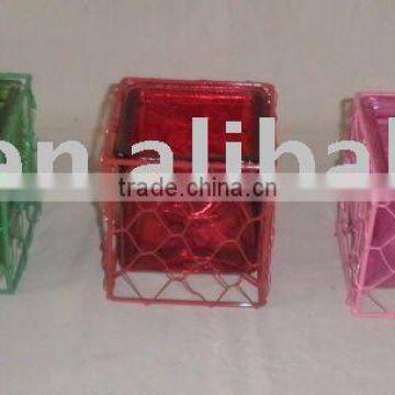 glass pot with iron stand;glass flower pot;flower pot