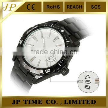 3atm stainless steel case back watch water resistant IP black painting white dial