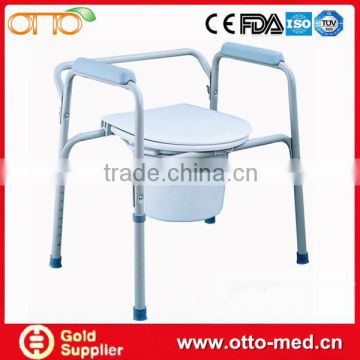 Steel height adjustable bedside commode chair
