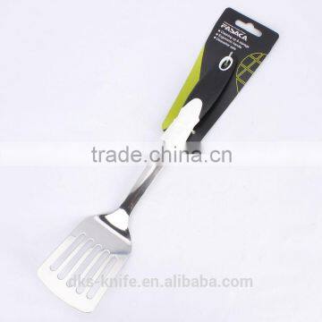 TSY003-SLT Stainless Steel Mirror Finished Slotted Turner with White PP and Black TPR handle Kitchen Tool