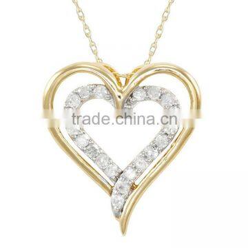 handmade 10k gold double heart silver pendant necklace